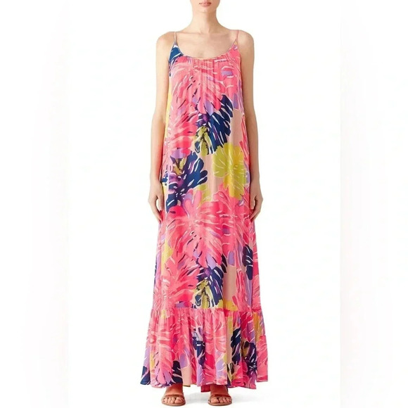 Lilly Pulitzer Tenley Pink Palm Maxi Resort Dress Size XXS / XS Boho Beachy - Picture 1 of 10